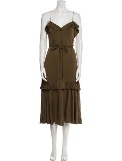 Pre-owned Milly Silk Long Dress In Green