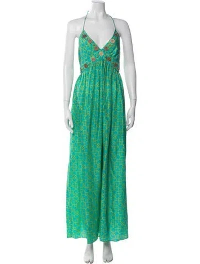 Pre-owned Milly Silk Long Dress In Green
