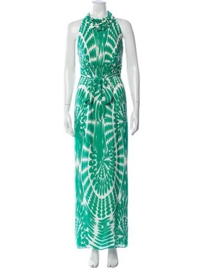 Pre-owned Milly Silk Long Dress In Green