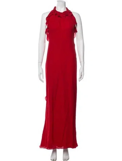 Pre-owned Milly Silk Long Dress In Red