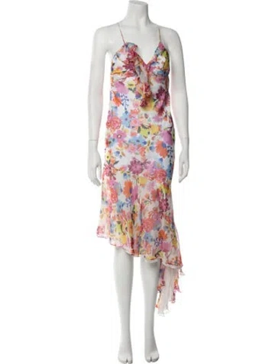 Pre-owned Milly Silk Midi Length Dress In White