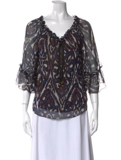 Pre-owned Milly Silk Patterned Sweater In Blue