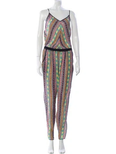 Pre-owned Milly Silk Striped Jumpsuit In Black