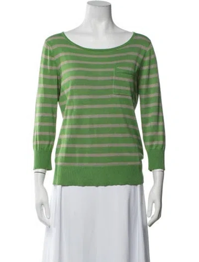 Pre-owned Milly Silk Striped Sweater In Green