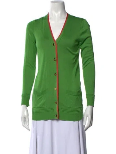 Pre-owned Milly Silk V-neck Sweater In Green