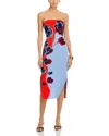 Milly Simone Strapless Split Floral Midi Dress In Multi
