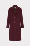 Milly Single Breasted Wool Coat W/ Pearl Buttons In Burgundy