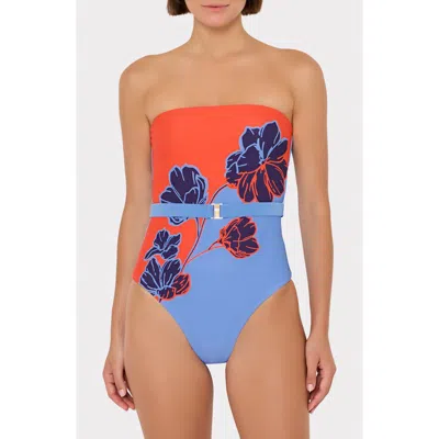 Milly Skewed Petal Strapless One-piece Swimsuit In Blue