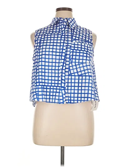 Pre-owned Milly Sleeveless Button Down Shirt In Blue
