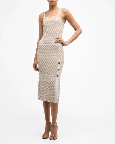 Milly Sleeveless Intarsia Midi Tank Dress In Natural Mu