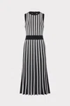 Milly Pleated Striped Knit Midi Dress In Black