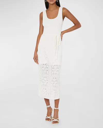 Milly Sleeveless Pointelle Knit Midi Dress In White