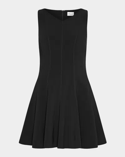 Milly Sleeveless Stretch Cady Fit-&-flare Mini Dress In Black