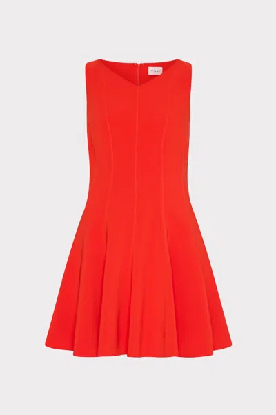 Milly Sleeveless Stretch Cady Fit And Flare Mini Dress In Red