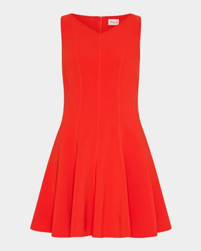 Milly Sleeveless Stretch Cady Fit-&-flare Mini Dress In Red