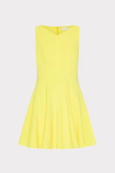 Milly Sleeveless Stretch Cady Fit And Flare Mini Dress In Yellow