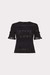Milly Smocked Finish Pointelle Short Sleeve Top In Black