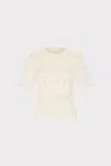 Milly Smocked Finish Pointelle Short Sleeve Top In Ecru