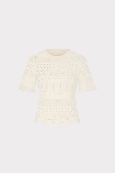 Milly Smocked Finish Pointelle Short Sleeve Top In Ecru