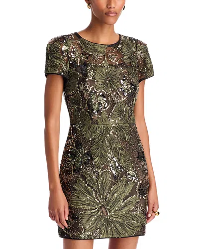 Milly Sofia Floral Embellished Floral Jacquard Mini Dress In Green