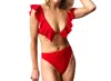 Milly Solid Ruffle Pinafore Bikini Top In Red In Red