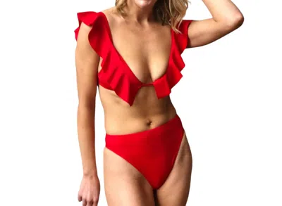 Milly Solid High Waist Bikini Bottom In Red