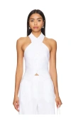 Milly Solid Linen Cross Neck Halter Top In 白色