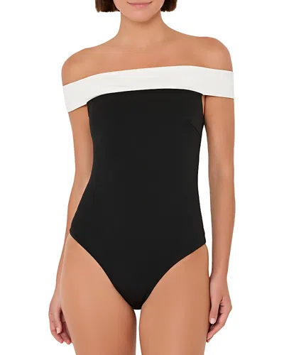 Milly Solid Off-the-shoulder One Piece Swimsuit In Black