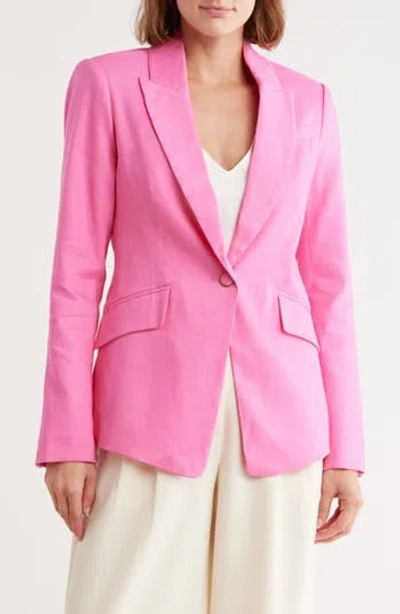 Milly Solid Peak Lapel Linen Blend Blazer In Pink