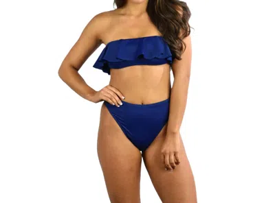 Milly Solid Ruffle Bandeau Bikini Top In Navy In Blue