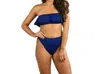 Milly Solid Ruffle Bandeau Bikini Top In Navy In Blue