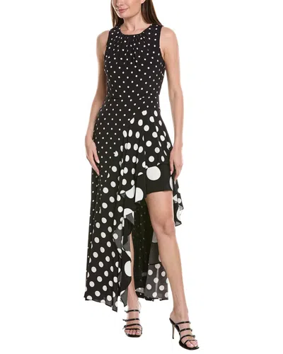 Milly Spencer Polka Dot Combo Sleeveless Ruffle Maxi Dress In Black