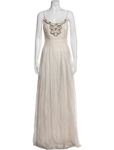 Pre-owned Milly Square Neckline Long Dress In Neutrals