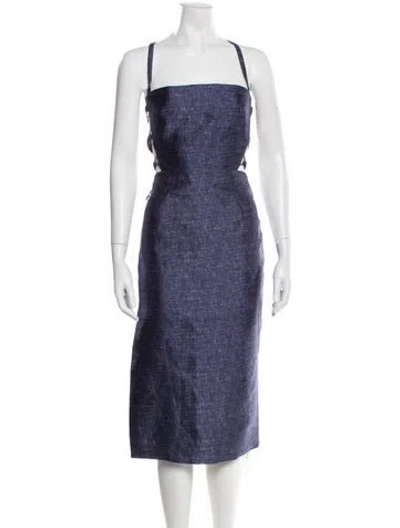 Pre-owned Milly Square Neckline Midi Length Dress In Blue
