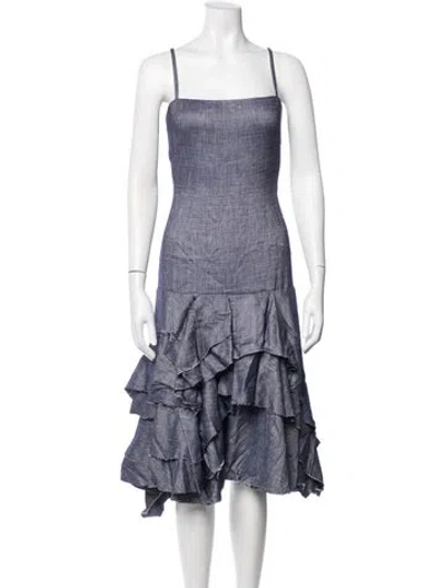 Pre-owned Milly Square Neckline Midi Length Dress In Blue