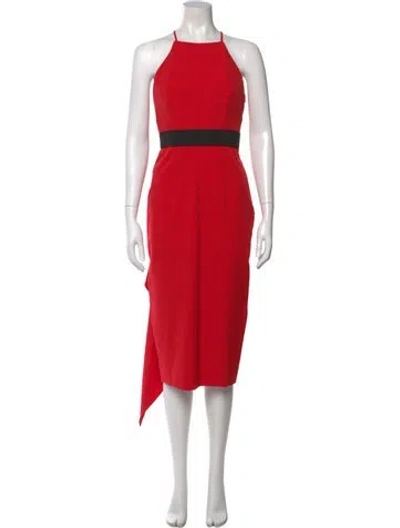 Pre-owned Milly Square Neckline Midi Length Dress In Red