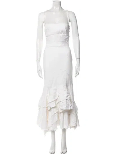 Pre-owned Milly Square Neckline Midi Length Dress In White