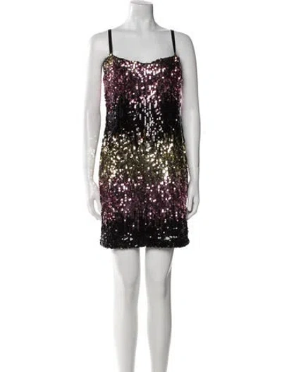 Pre-owned Milly Square Neckline Mini Dress In Multi