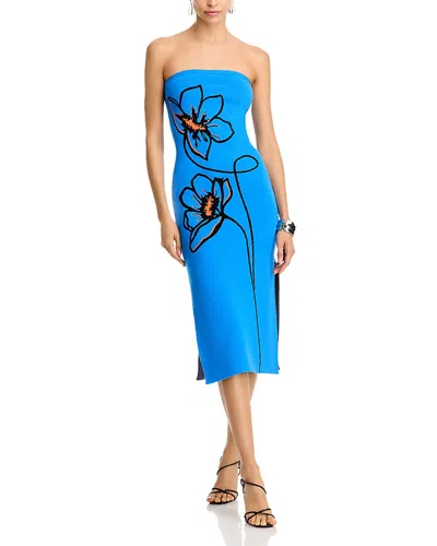 Milly Strapless Bodycon Dress In Blue Multi