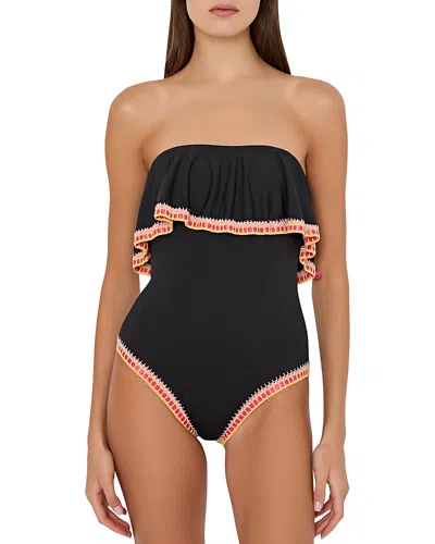 Milly Strapless Crochet Ruffle One-piece Swimsuit In Black