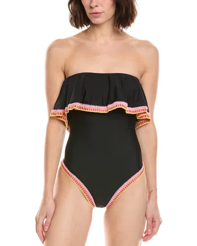 Milly Strapless Crochet Ruffle One-piece Swimsuit In Black