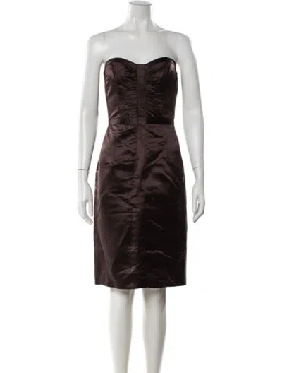 Pre-owned Milly Strapless Knee-length Dress In Brown
