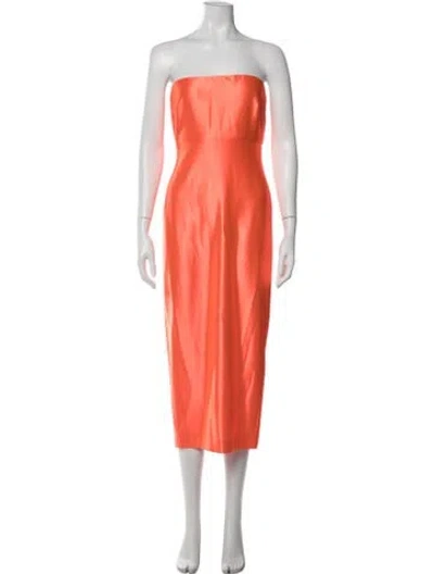 Pre-owned Milly Strapless Midi Length Dress In Red