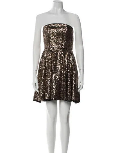 Pre-owned Milly Strapless Mini Dress In Gold