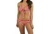 Milly Stripe Boca Eyelet Bikini Bottom In Red/ivory In Multi