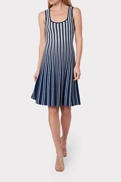 Milly Stripe Fit & Flare Dress In Navy And White In Blue