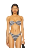 Milly Stripe Knot Bandeau Bikini Top In Black & White