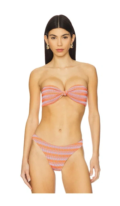 Milly Stripe Knot Bandeau Bikini Top In Orange & White