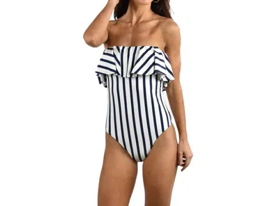 Milly Stripe Ruffle Top One Piece In Ivory/navy In Multi