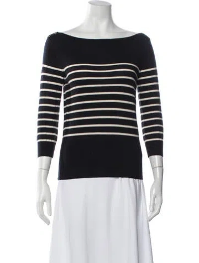 Pre-owned Milly Striped Bateau Neckline Sweater In Blue